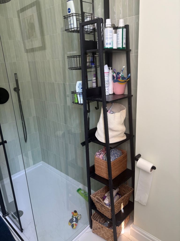 Black Metal Bathroom Storage Shelf Unit - Good Condition