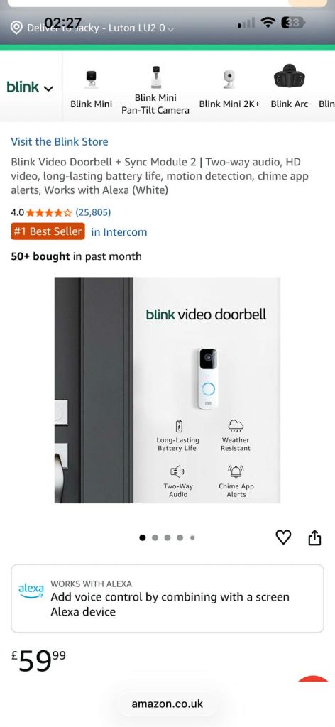 2x Blink Video Doorbell Set