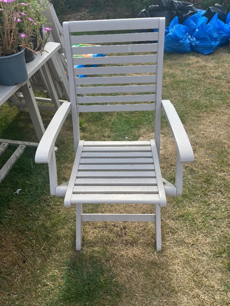 White Wooden Garden Chair with Armrests – Good Condition