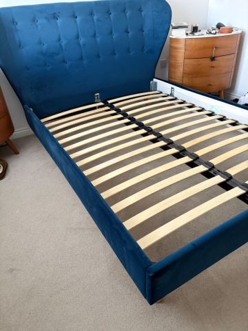 Double Bed Frame with Velvet Headboard – Good Condition, £125.00