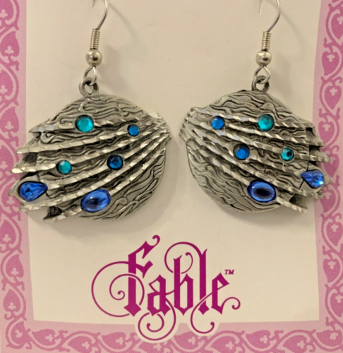 Rare Silver & Pewter diamond cut planet earrings with blue stones