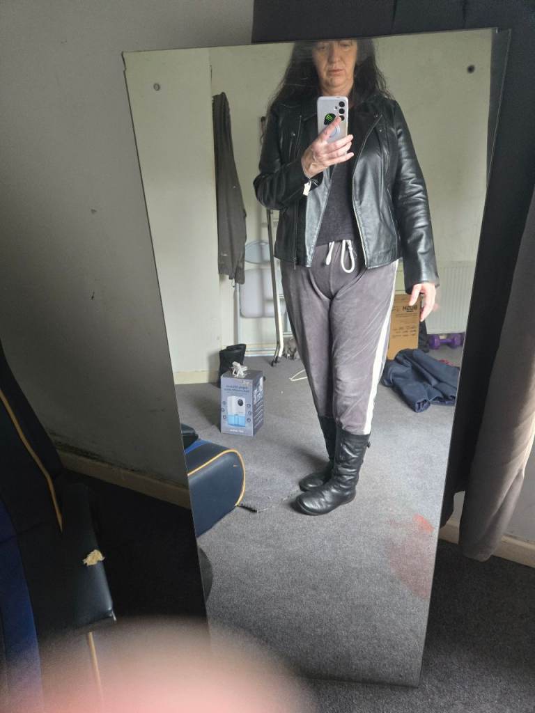 M&S Faux Leather Jacket – UK 14, Blue, Good Condition