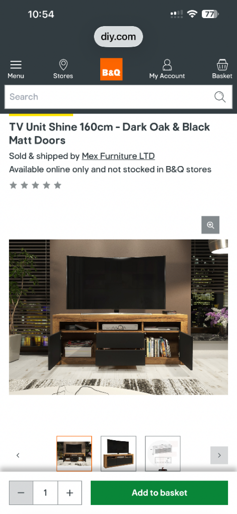 TV Unit Shine 160cm – Dark Oak & Black, Good Condition