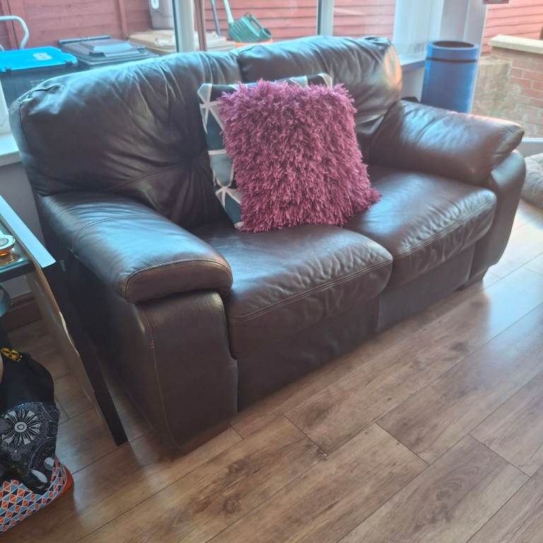 Chateau d'Ax Brown Leather two x 2-Seater Sofa - Great Condition