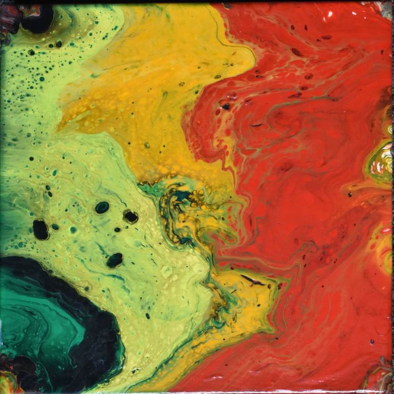 Original Abstract Acrylic Pour Painting | 25 × 25 cm | Modern Wall Art | "Sea to Fire"