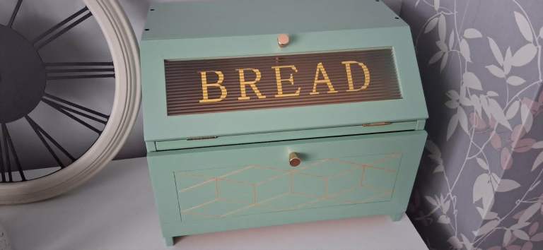 Eggshell Green Wooden Bread Bin Double Layer with Transparent Window, Large Breadbox Kitchen Storage