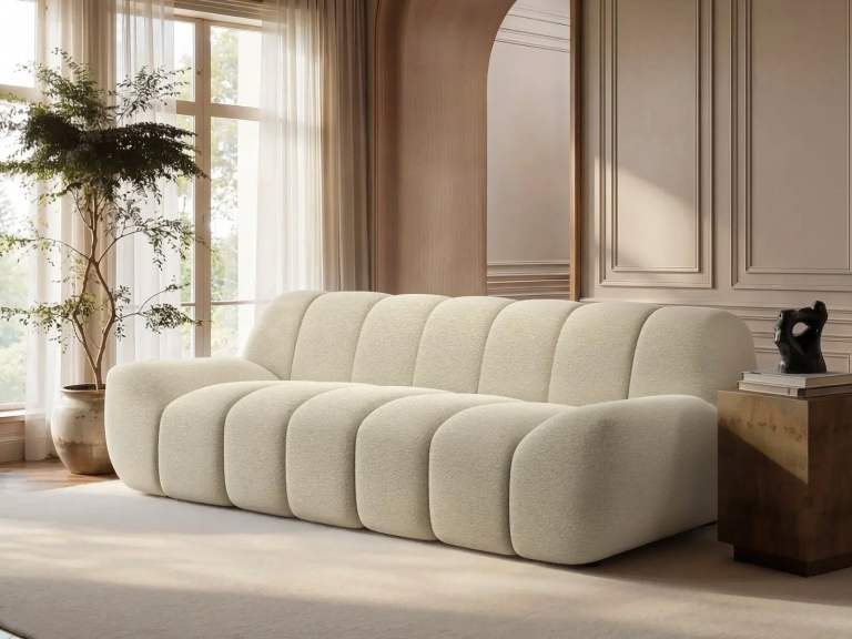 SOLACE+CO Macy Large 3 Seater Sofa Chenille Cream. 