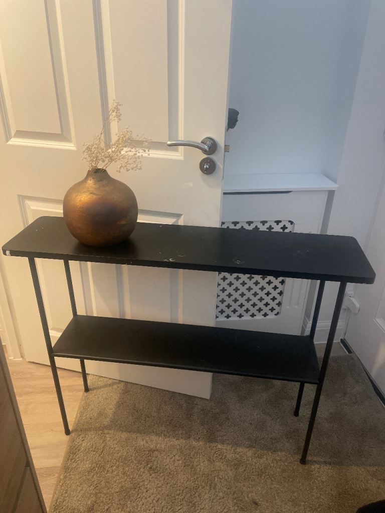 Black Console Table with Two Shelves – Good Condition