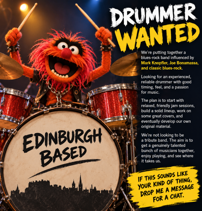 Experienced Blues-Rock Drummer Wanted – Edinburgh