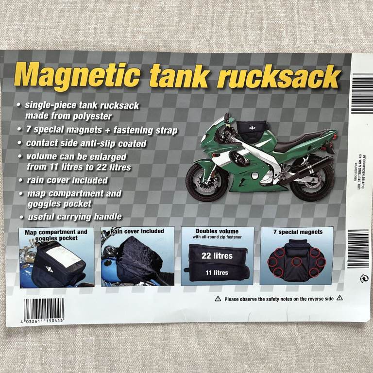UNUSED black motorcycle magnetic tank rucksack, B-Square. Lots of handy features! CAN POST.