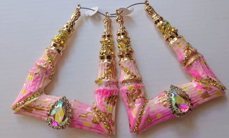 Pink and Gold Bamboo Style Hoop Earrings – New