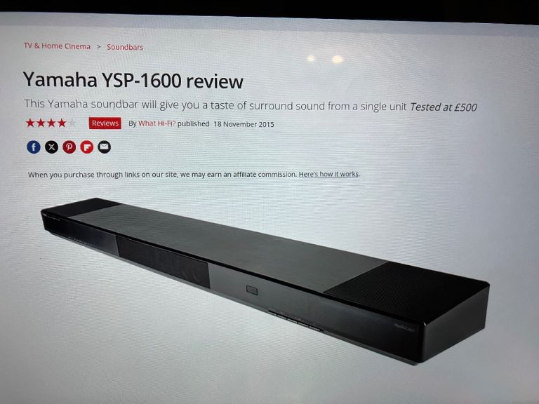 Yamaha soundbar YSP-1600, subwoofer built in, with internet -New £500