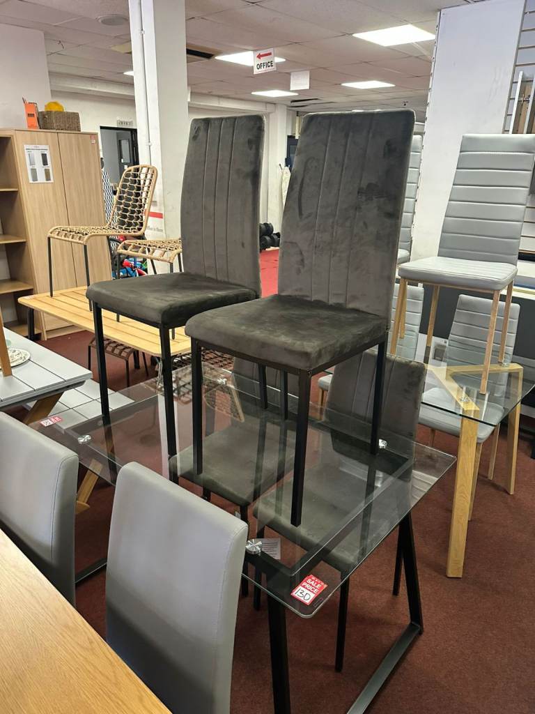 Tyrus Glass Dining Table & 4 Charcoal Chairs