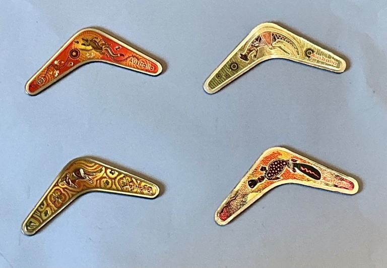Australia Boomerang Shape with Aboriginal Design Tourist Souvenir Fridge Magnets