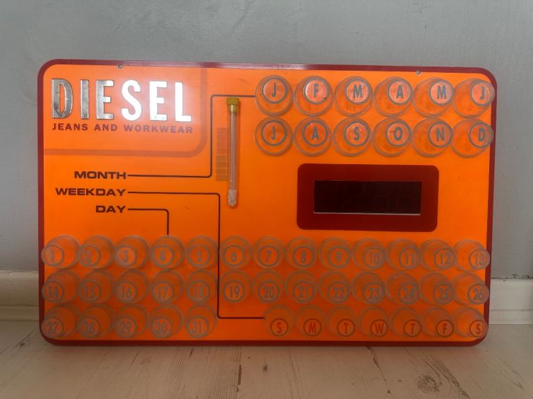 Rare Vintage Diesel Jeans Calendar Display – Orange, Good Condition