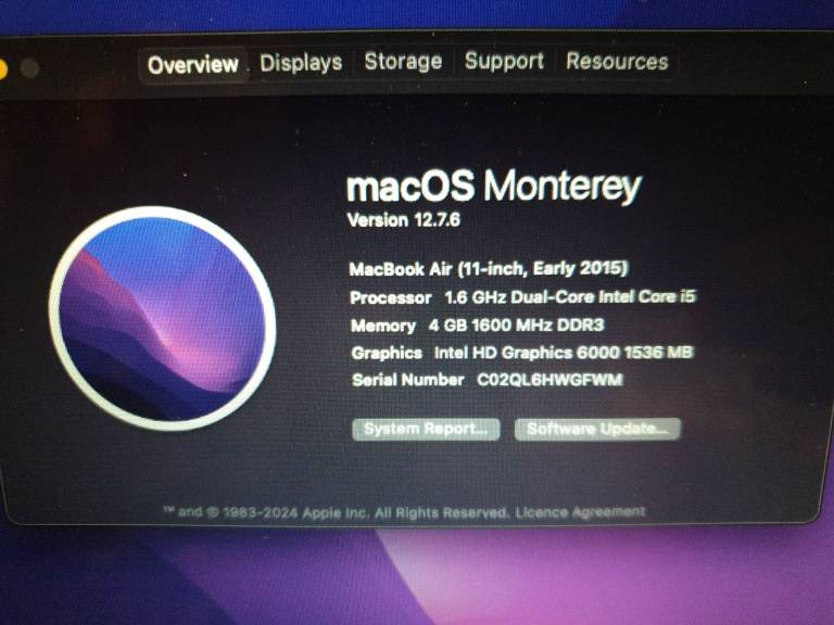 BOXED APPLE MACBOOK AIR 11inch LAPTOP WITH CHARGER 2015 1.6GHZ I5 CPU, 4GB DDR3 128GB SSD MONTEREY