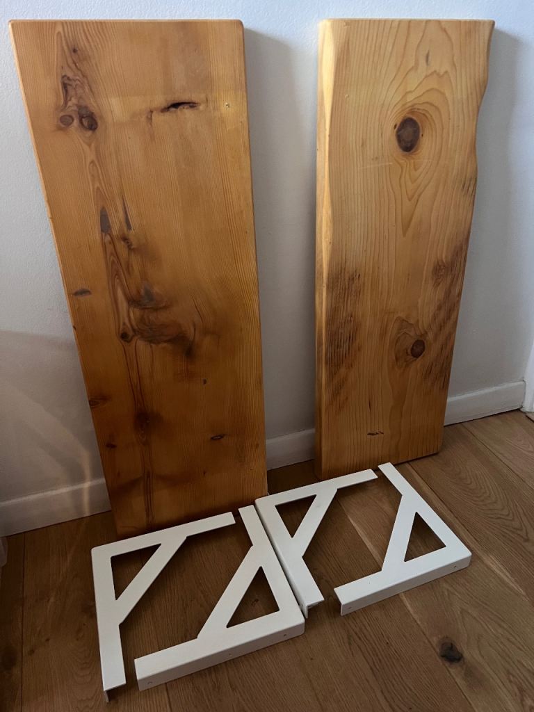 image for 2 Chunky Wooden Shelves & Brackets