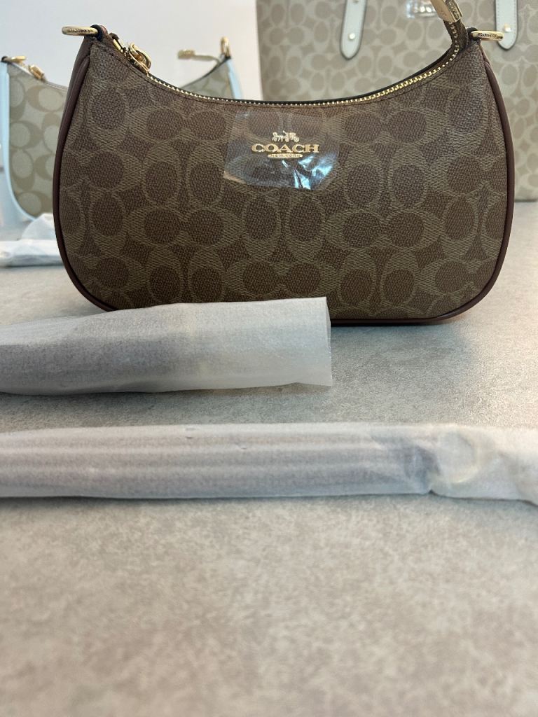 New Coach Monogram Shoulder Bag – Brown, Unused