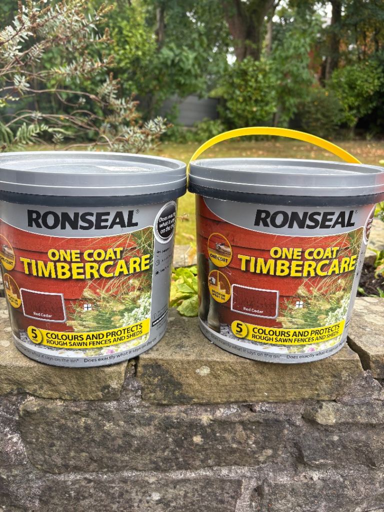 2  New Unopened Tubs of Ronseal One Coat Timbercare Red Cedar 5L