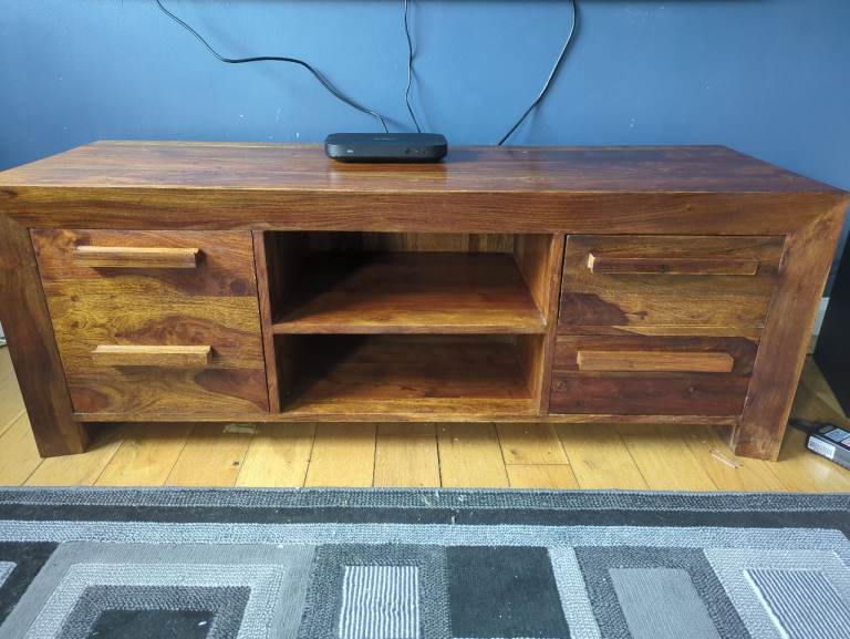 Solid Wood TV Unit / Media Console with Drawers and Shelves