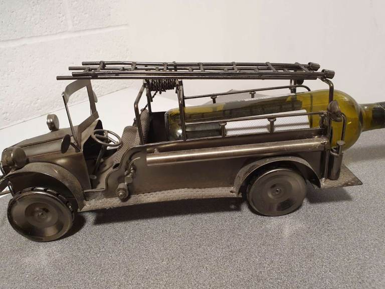 Greatr Xmas Present H&K Plated Steel Wine Bottle Holder Sculpture- Fire Engine