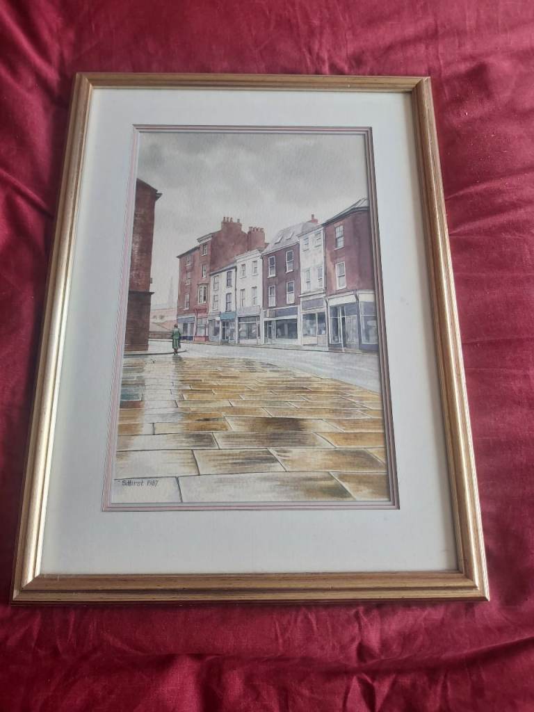 Original Watercolour by Stuart Hirst from his Wet Streets Series dated 1987 of York
