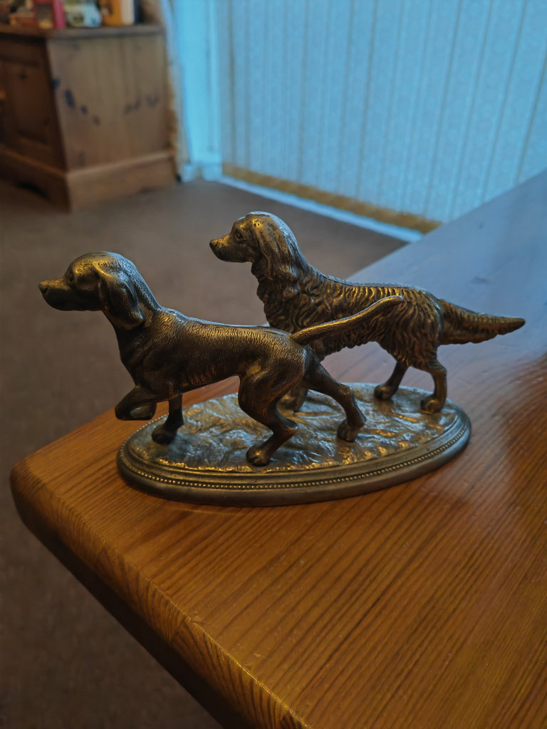 Vintage,Two dogs on metal plinth ornament, Heavy.