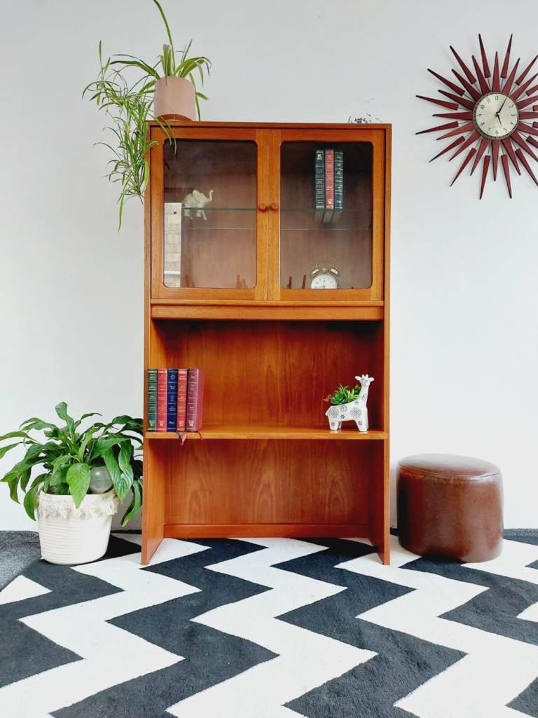 Mid Century G plant Teak Display Cabinet Glass Sliding Doors Vintage