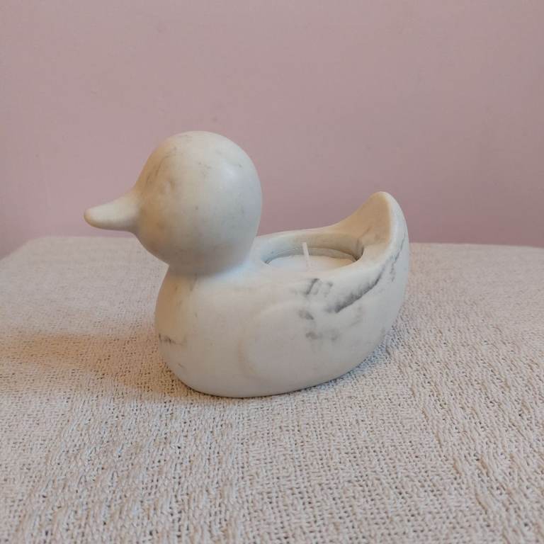Small White Marble Duck Tealight Holder 