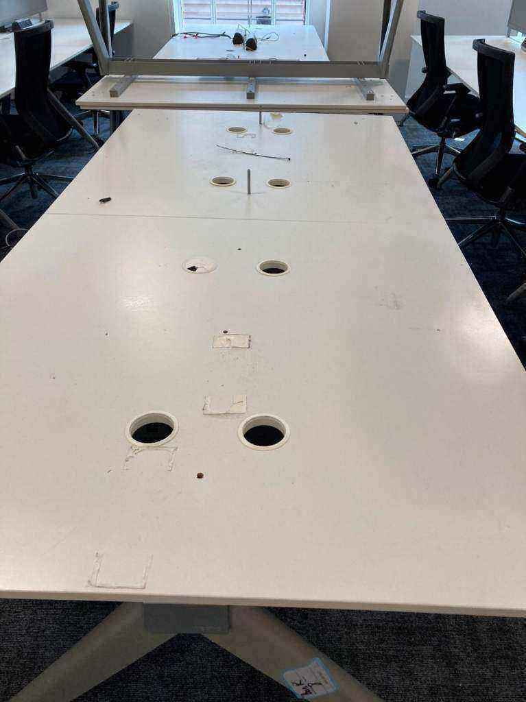 Four person white pod bank bench office desk 240cm x 120cm