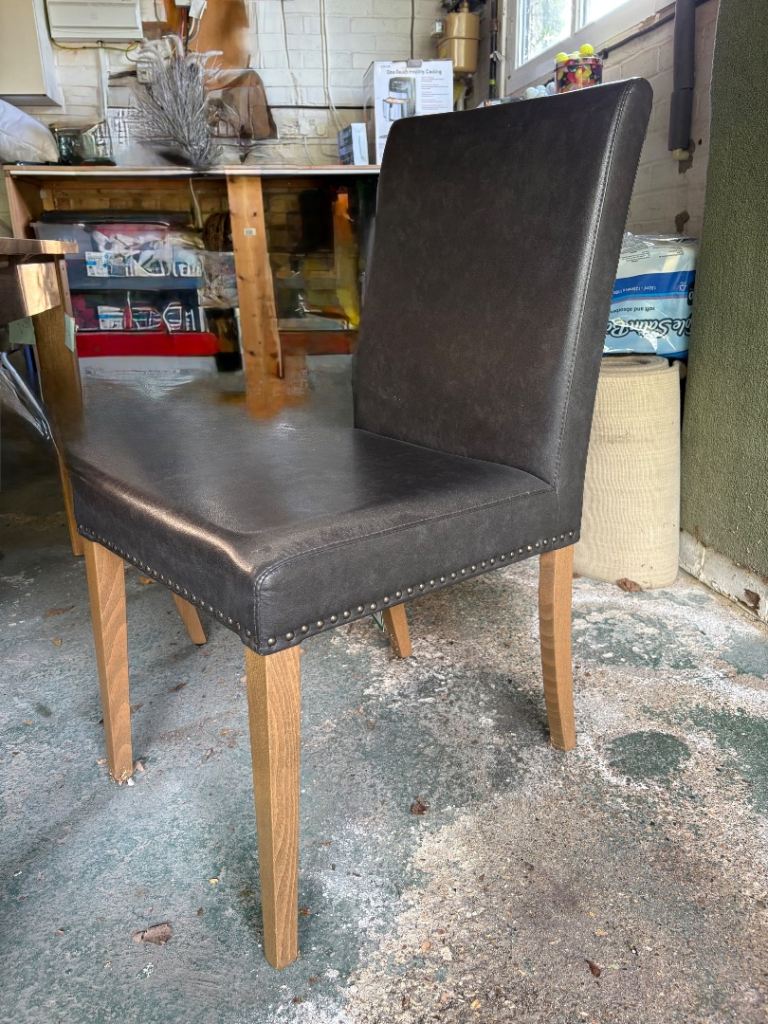 4 x M&S Brown Leather Dining Chairs 