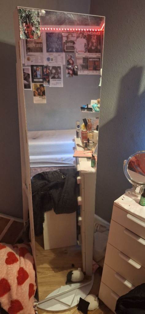 Full Length Mirror Jewellery Cabinet with Storage – White