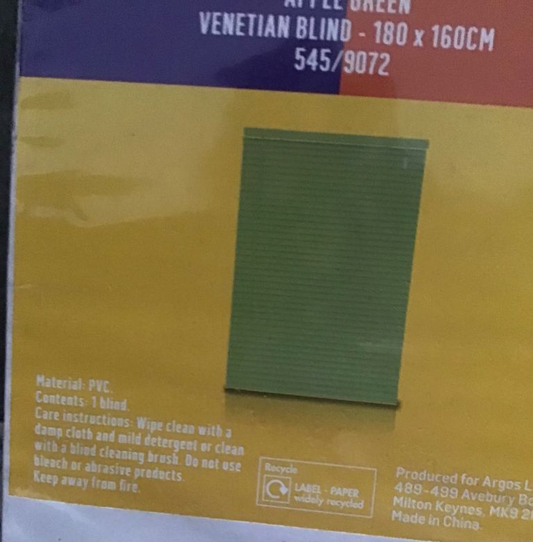 Argos Apple Green Venetian Blind - 180 x 160cm, New