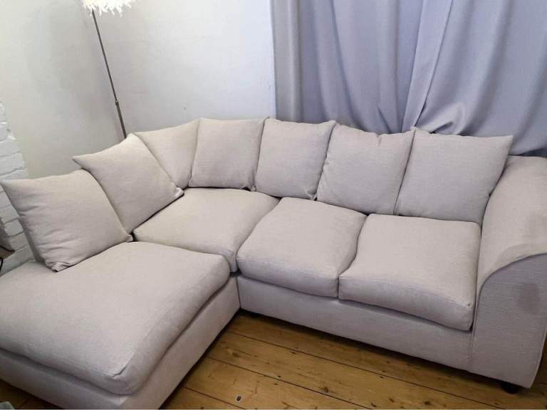 image for Beige Fabric Corner Sofa and Matching Armchair