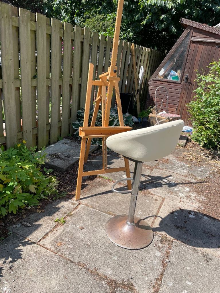 Wooden Artist’s Easel, Brushes, Canvases and Adjustable Stool