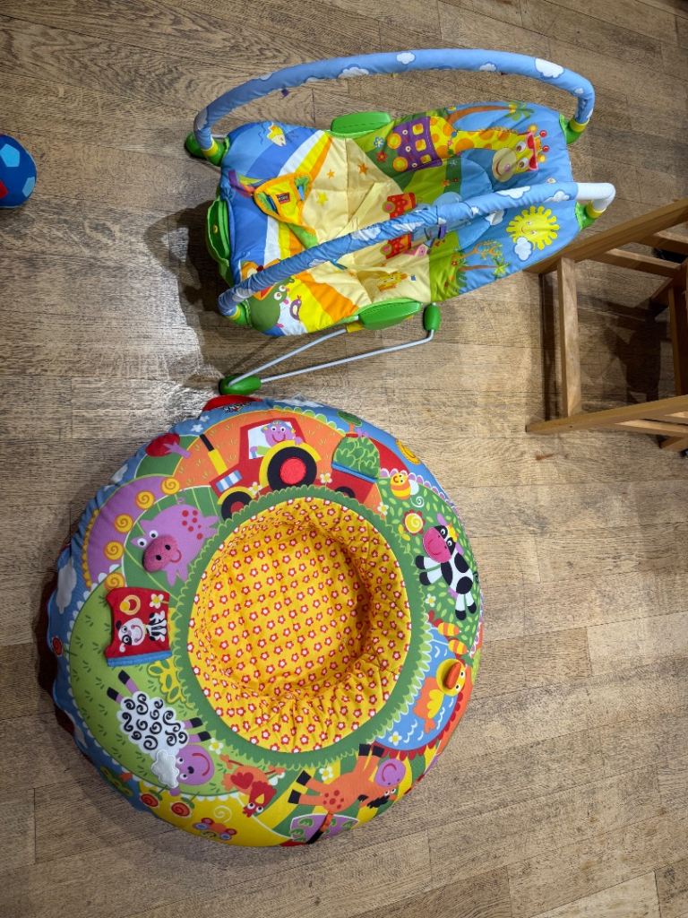 Baby Bouncer Chair & Inflatable Farmyard Play Nest / Sit-Me-Up Ring - Good Condition, Multicoloured