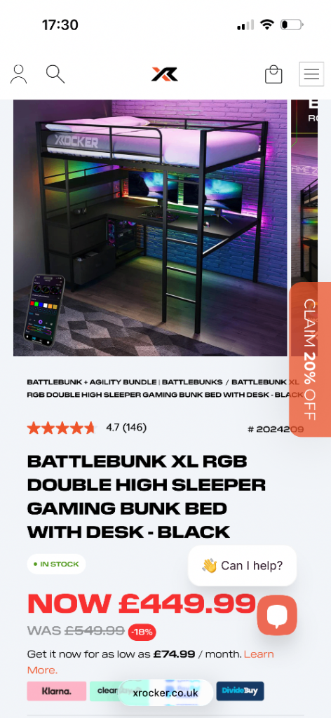 X-rocker gaming double bunk bed