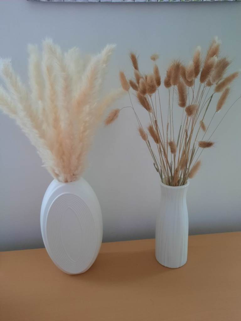 2 new natural pampas grass with plastic vases. 