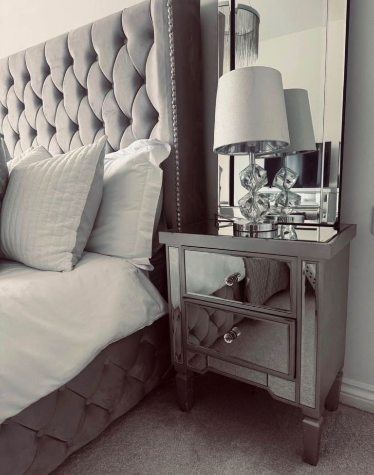 Mirrored Bedside Table and Chest of Drawers