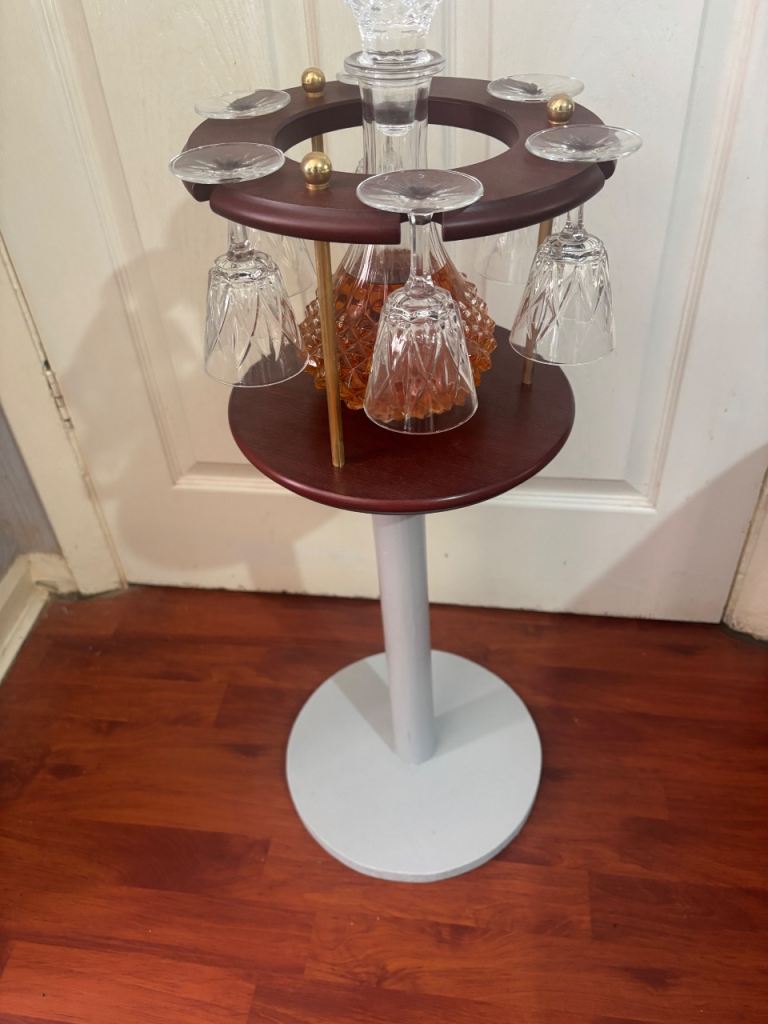 Wooden Drinks Stand with Decanter and Glasses