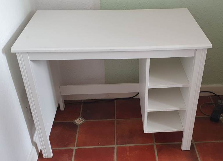 Ikea Brusali White Wooden Desk with Shelves - Fair Condition