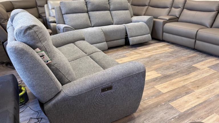 Grey fabric power recliner sofa set 