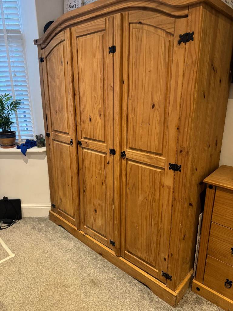 image for MEXICAN PINE WARDROBE CHEST OF DRAWS AND 2 BEDSIDE CABINETS 