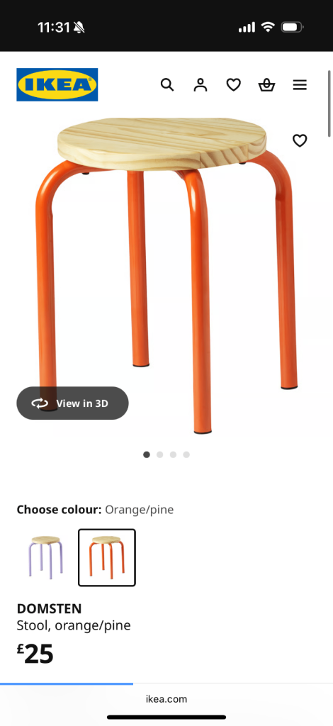IKEA DOMSTEN pine orange colourful stacking stool