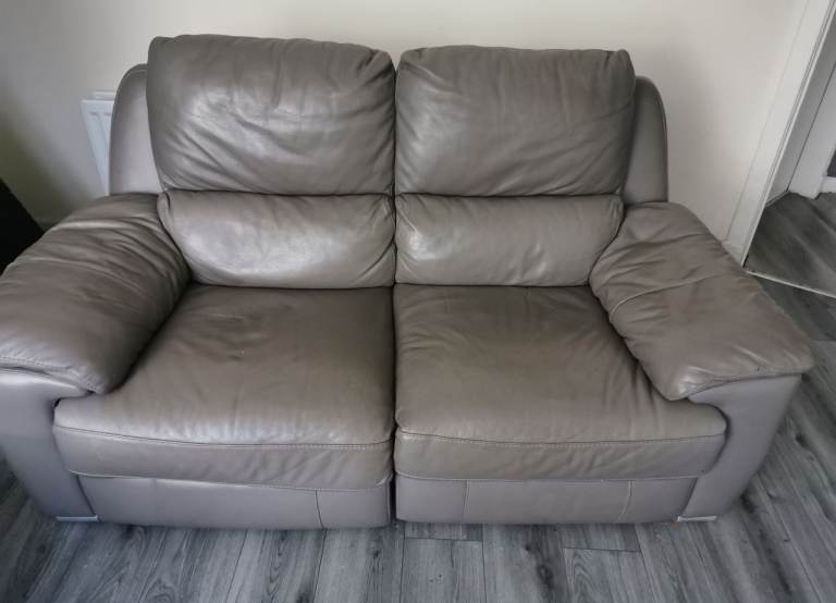 Grey leather 2 seater electric recliner leather 