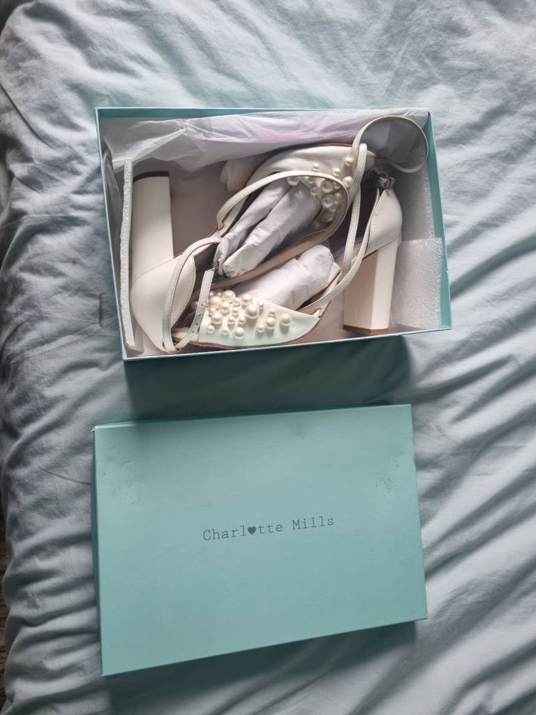 Charlotte Mills wedding shoes Jocelyn pearl heels ankle strap