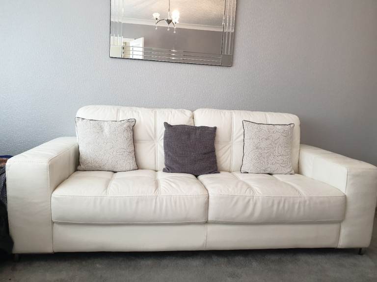 White Leather Sofa Set (Two 3-Seater Sofas and one 2-Seater sofa) – Good Condition