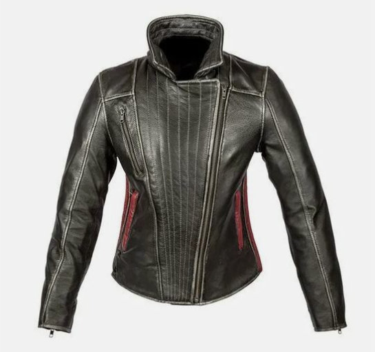 Spada Baroque Distressed Black Leather Ladies Motorcycle Jacket. Size 10