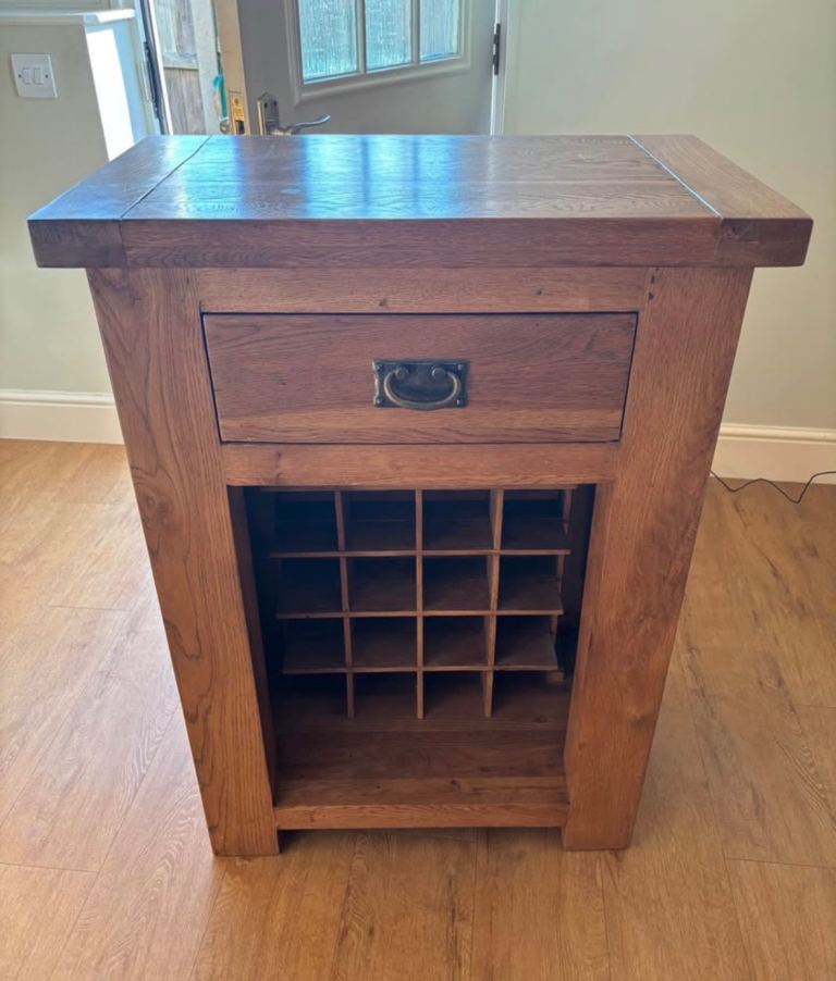 Solid Wood Wine Rack Cabinet with Drawer – Good Condition