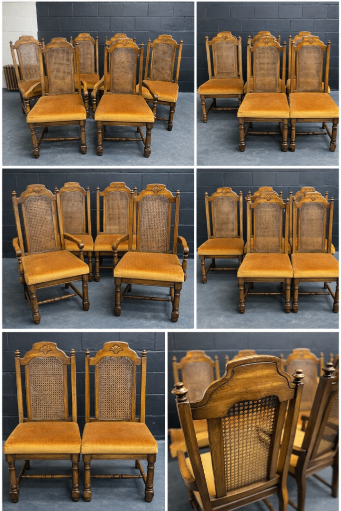 🔥 Vintage Cane Back Dining Chairs – Set of 6 (2 Carvers) – Solid Wood 🔥  